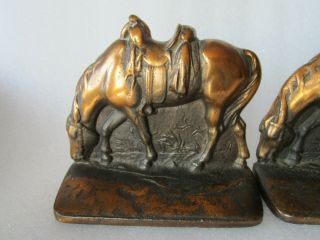 Antique Western Americana Horse Design Bronze Clad Bookend Set 2