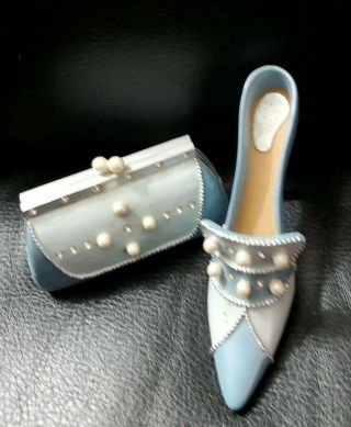 If The Shoe Fits Bejeweled Blue Shoe And Matching Purse Miniatures