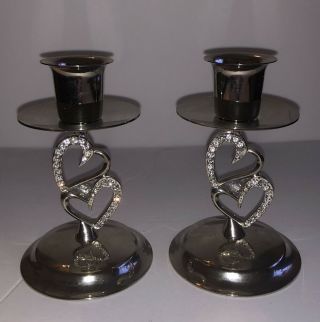 Taper Candle Holders With Hearts And Jewels