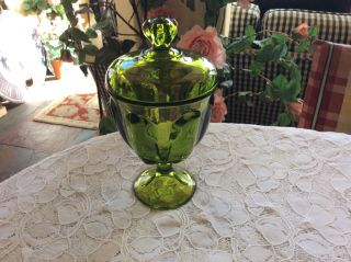 Vintage Viking Green Epic Six Petal Pedestal Covered Candy Dish Compote Jar