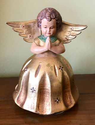 Anri Carved Wood Winged Angel Praying Reuge Music Box 6” Tall Plays Silent Night