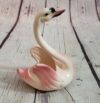 Vintage Swan Planter Mcm White Pink Black Ceramic Usa Pottery