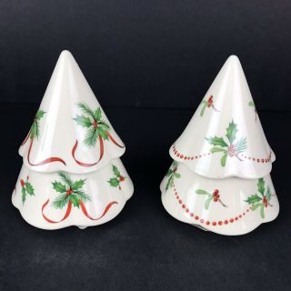 Lenox Tree Bright Christmas Porcelain Tea Light Votive Candle Holders Set 2