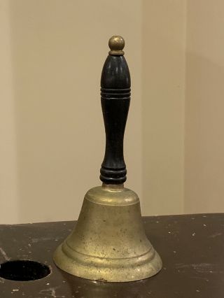 8” Antique Vintage Brass Teachers Hand Desk School Bell Wood Handle.