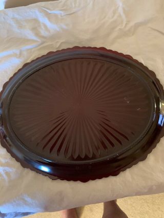 Vintage Avon 1876 Cape Cod Ruby Red Cut Glass 13.  5 " Large Oval Platter