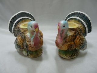 Set Of 2 Vintage Napco Ware Ceramic Turkey Candle Holders Early 60s