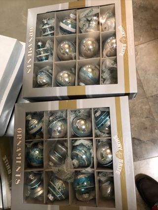 Shiny Brite Christopher Radko Christmas Ornaments Mini Teal Silver White 2 Boxes