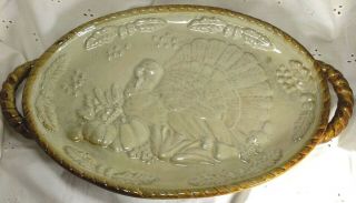 Serving Platter Large Size 11 1/4 " X 18 1/2 " Brown Vintage Turkey Heavy Pottery
