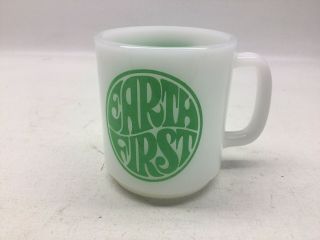 Vintage 1970s Milk Glass Ecology Now Earth First D Handle Coffee Mug
