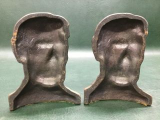 Vintage Cast Iron Bookends Abraham Lincoln President Bust Sculpture no.  122 3