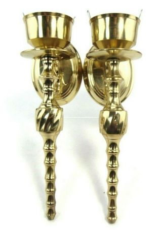 2 Vintage Brass And Glass Wall Sconce Candle Stick Holders