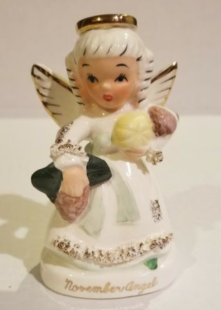 Vintage Napco November Birthday Girl Angel Figurine C1371 Gilt Spaghetti Trim