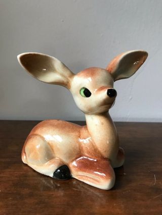 Vintage Chase Ceramic Brown Fawn Deer Figurine Green Eyes Big Ears Japan