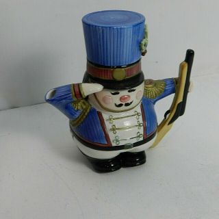 Fitz And Floyd Christmas Nutcracker Soldier Snack Therapy Teapot & Cup J