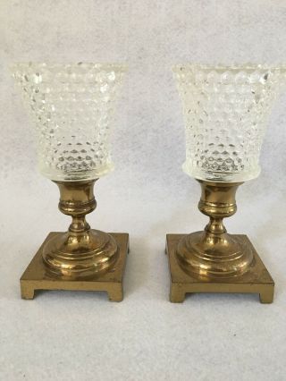 Vintage Pair Clear Bubble Glass Brass 6 " Tall Candlestick Candle Holders