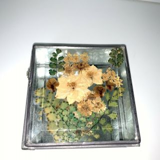 Stained Glass Pressed Flowers Hand Crafted Jewelry Trinket Box Attic Workshop