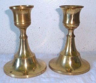 Vintage Pair Solid Brass Candlestick Holders Made In Japan
