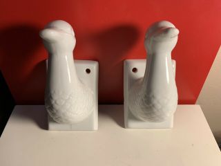 Vtg White Ceramic Duck Goose Head Towel Apron Wall Hanger Holder 2 (pair)