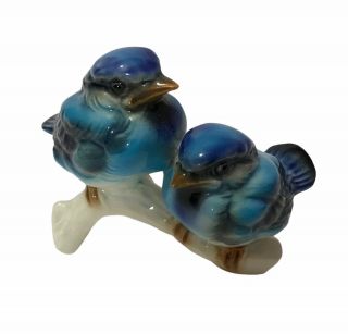 Vtg Goebel Blue Bird Pair Sparrow Glazed Porcelain Collectable Gift Animal