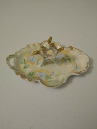 Antique Jpl France Limoges Trinket Dish Ring Tree Hand Painted Florals Signed