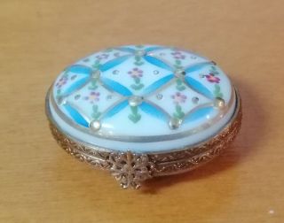 Rare Limoges Trinket Box Oval Shape With Multicolor Flowers
