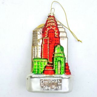 Vintage Hand Blown Glass Ornament Christmas In York Empire State Building