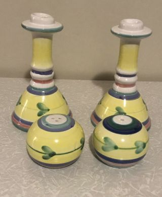 Caleca Carousel Hand Painted Candle Holders And Salt & Pepper Shakers