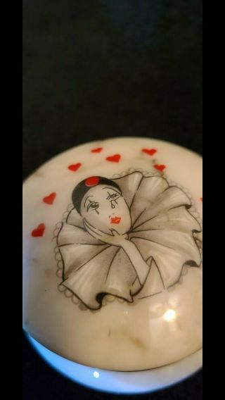 Vintage Marble Alabaster Hand Carved Clown Jewelry Trinket Box Italy