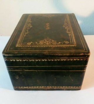 Small Vintage Green Italian Leather Trinket/Jewelry Box old 3