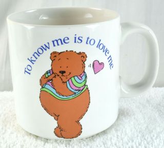 To Know Me Is To Love Me Coffee Mug Teddy Bear Heart Russ Berrie Valentine Gift