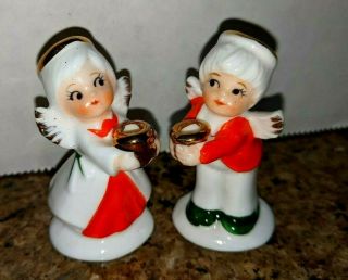 Vintage Bone China Christmas Angel Miniature Figurine Set 2 1/4 " Boy Girl
