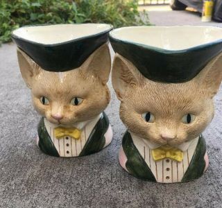 Vintage Fitz & Floyd Cat Kitten Toby Mug Cup Pitcher Hard To Find Set Of 2 -