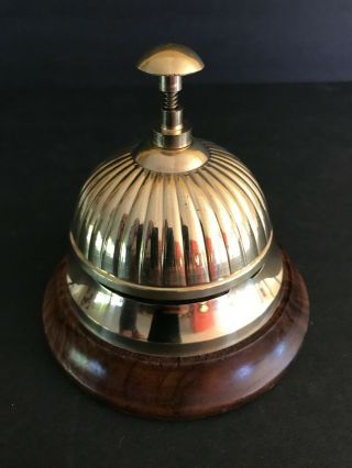 Antique Style Ornate Brass Wood Base Reception Desk Customer Service Call Bell