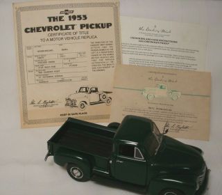 Danbury Dark Green 1953 Chevrolet Pickup 1:24 Scale Certificate