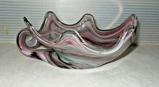 Mid Century Modern Vintage Hand Blown Purple Swirled Glass Planter Vase 8 "