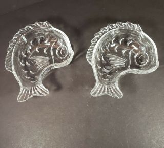 Set Of 2 Clear Glass Fish Shaped Nut Bowl Candy Dish Trinket