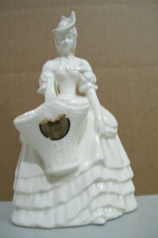 Vintage Rare Czech Royal Crown Lady With Basket Vase Planter 8 " Tall 8602