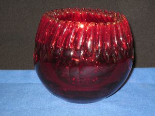 Ruby Red Art Glass Crimped Vase And Unique