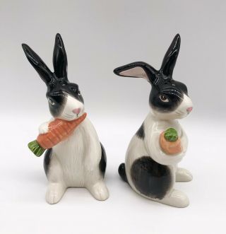 Fitz And Floyd Bunny Rabbit Eating Carrots Salt And Pepper Shakers Vintage Rare