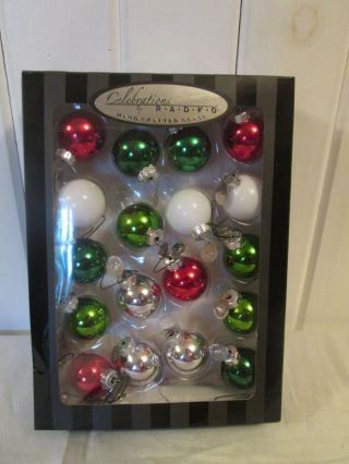 Christopher Radko Celebrations 28 Glass Ornaments Lime Green White Red Silver