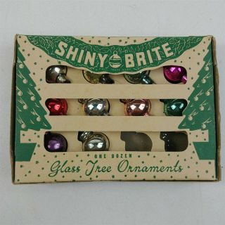 10 Christmas Shiny Brite Miniature Conical Cone Glass Tree Ornaments W/ Box
