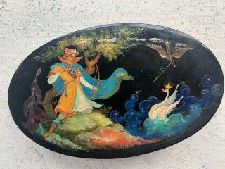 Palekh Russian Hand - Painted Paper Mache Lacquer Box Swan Princess