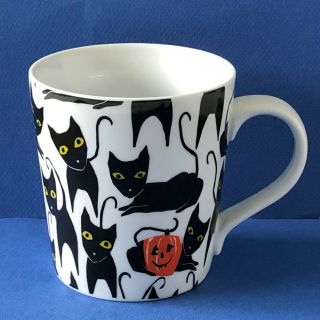Crate & Barrel Black Cats & Jack - O - Lanterns Halloween Coffee Cup Mug 12 Oz