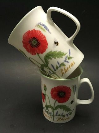 Rose Of England Set Of 2 Fine Bone China Floral Mugs.  Made In England