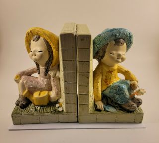 Vintage Norleans Ceramic Boy And Girl Bookends Made In Japan