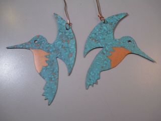 Vintage Copper Hummingbird Ornaments Pair