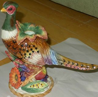Vintage Fitz And Floyd Classics Pheasant Bird Candle Holder 8.  5 " Autumn Harvest
