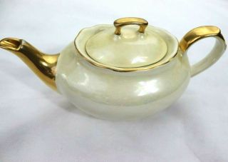 Vintage Pearl China Co Hand Decorated 22 Kt Gold Iridescent Cream Beige Tea Pot