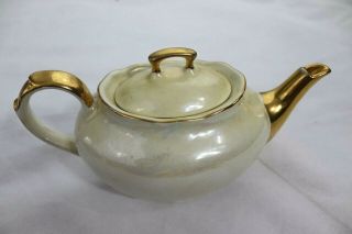Vintage Pearl China Co Hand Decorated 22 Kt Gold Iridescent Cream Beige Tea Pot 2
