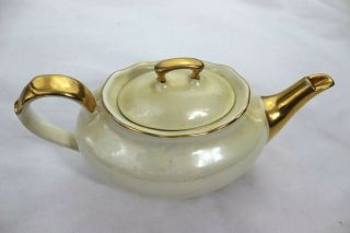 Vintage Pearl China Co Hand Decorated 22 Kt Gold Iridescent Cream Beige Tea Pot 3